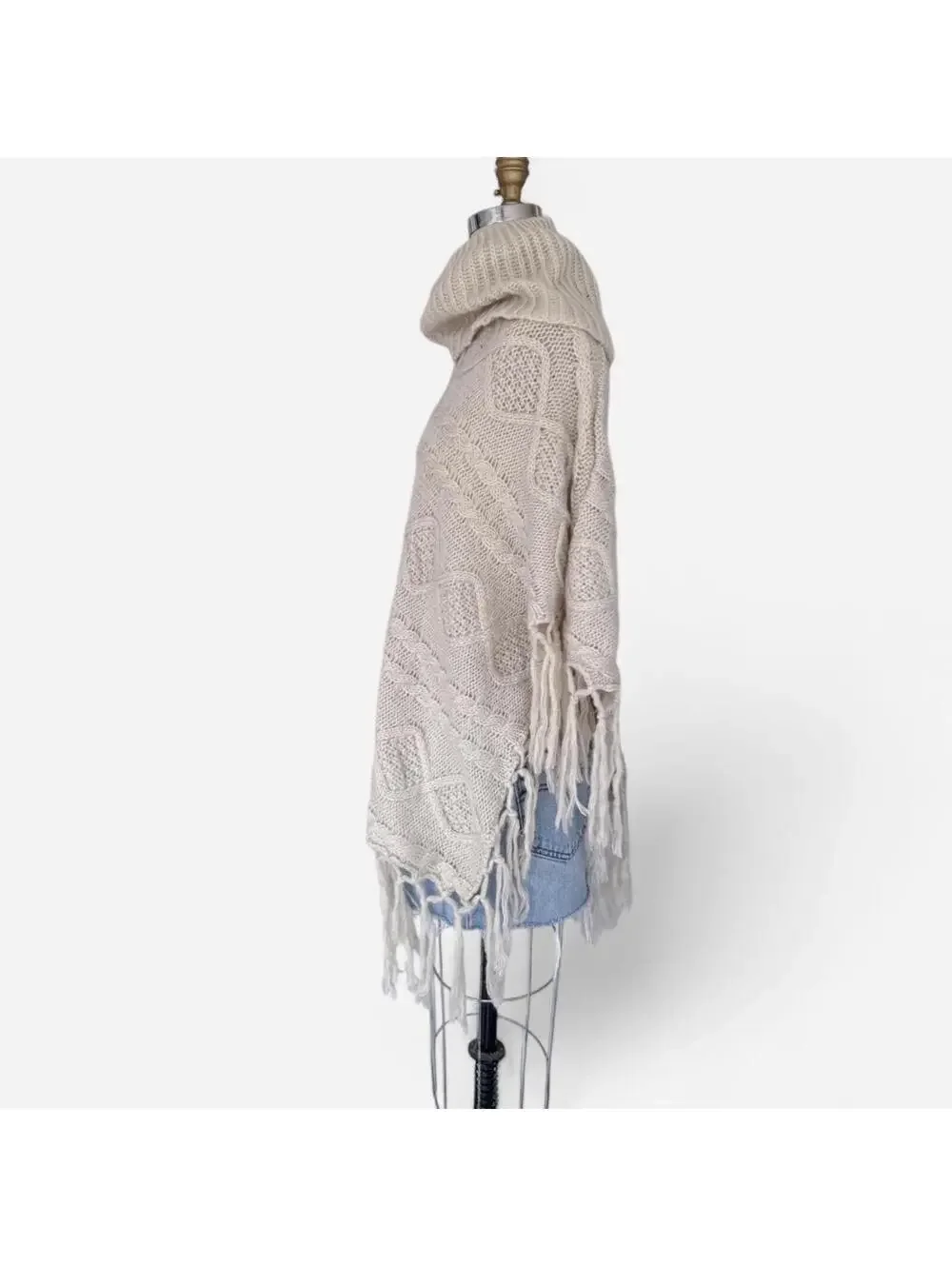 Tan Knit Fringe Poncho Boho Fairy Festival